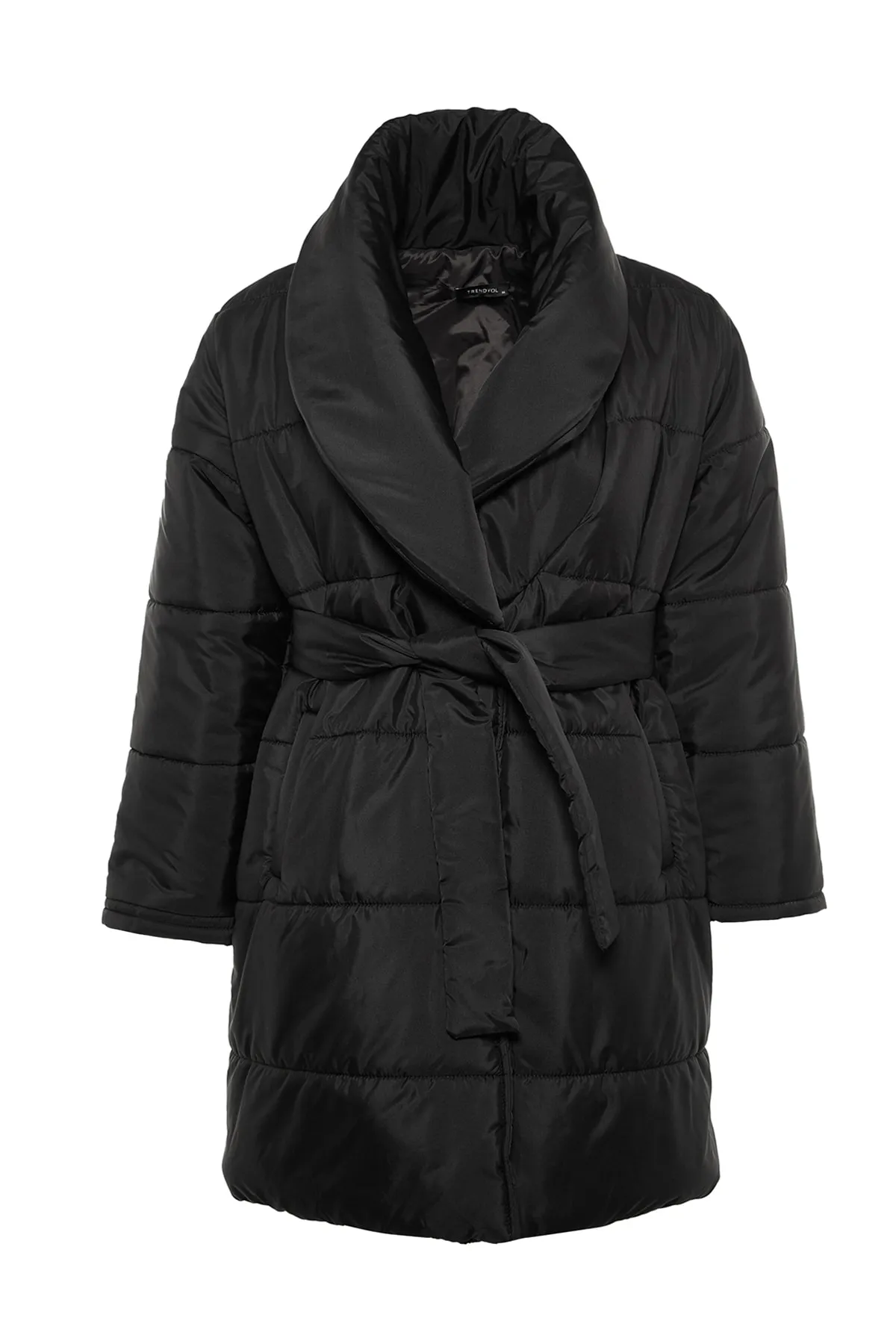 Trendyol Curve  Schwarze, übergroße Pufferjacke mit Schalkragen TBBAW23AW00000