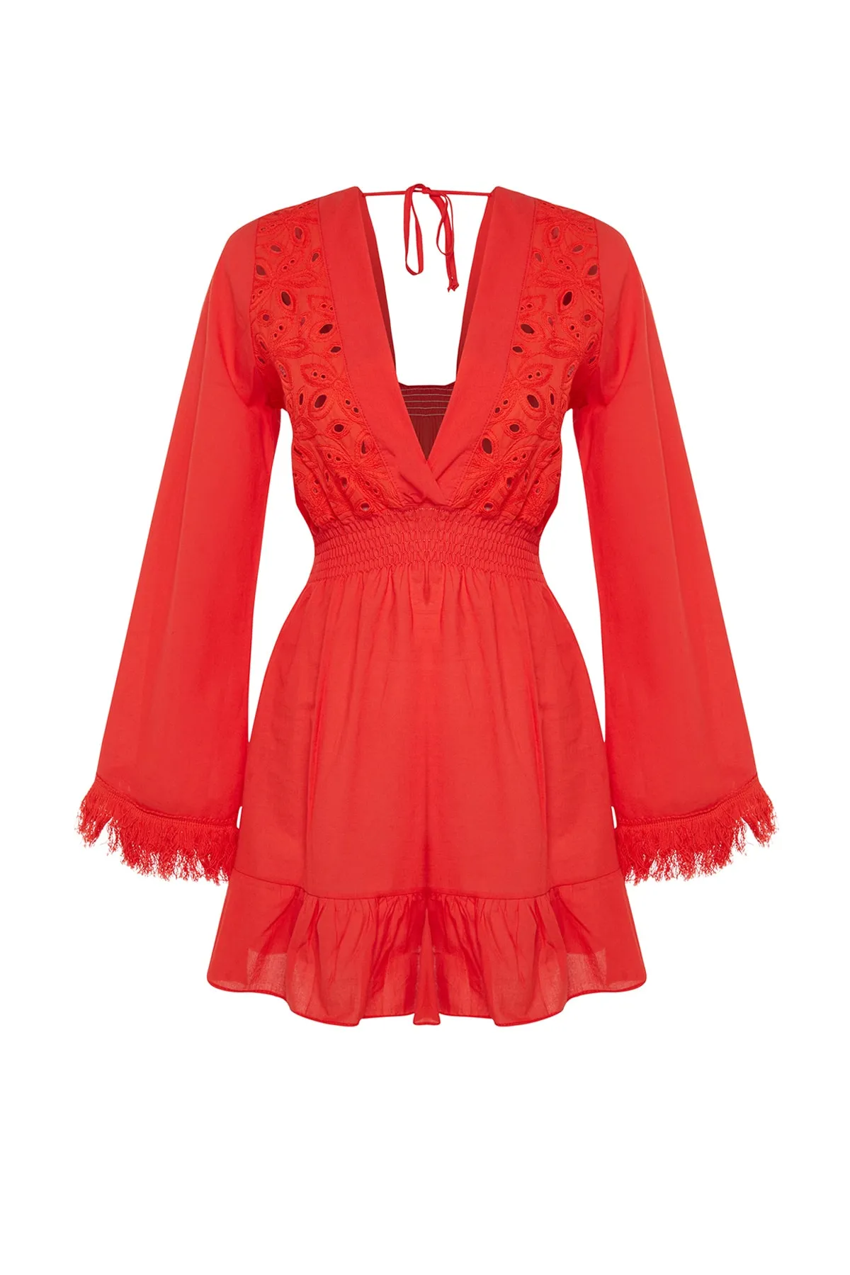 Trendyol Collection  Rotes Mini-Strandkleid aus gewebter Spitze aus 100 % Baumwolle TBESS23EL00032