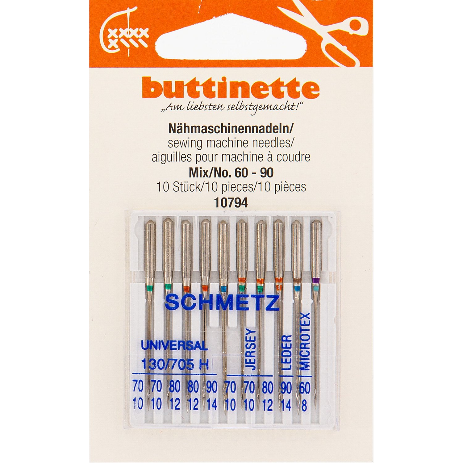 buttinette Nähmaschinennadeln, Mischpack, Stärke: 60–90, Inhalt: 10 Stück