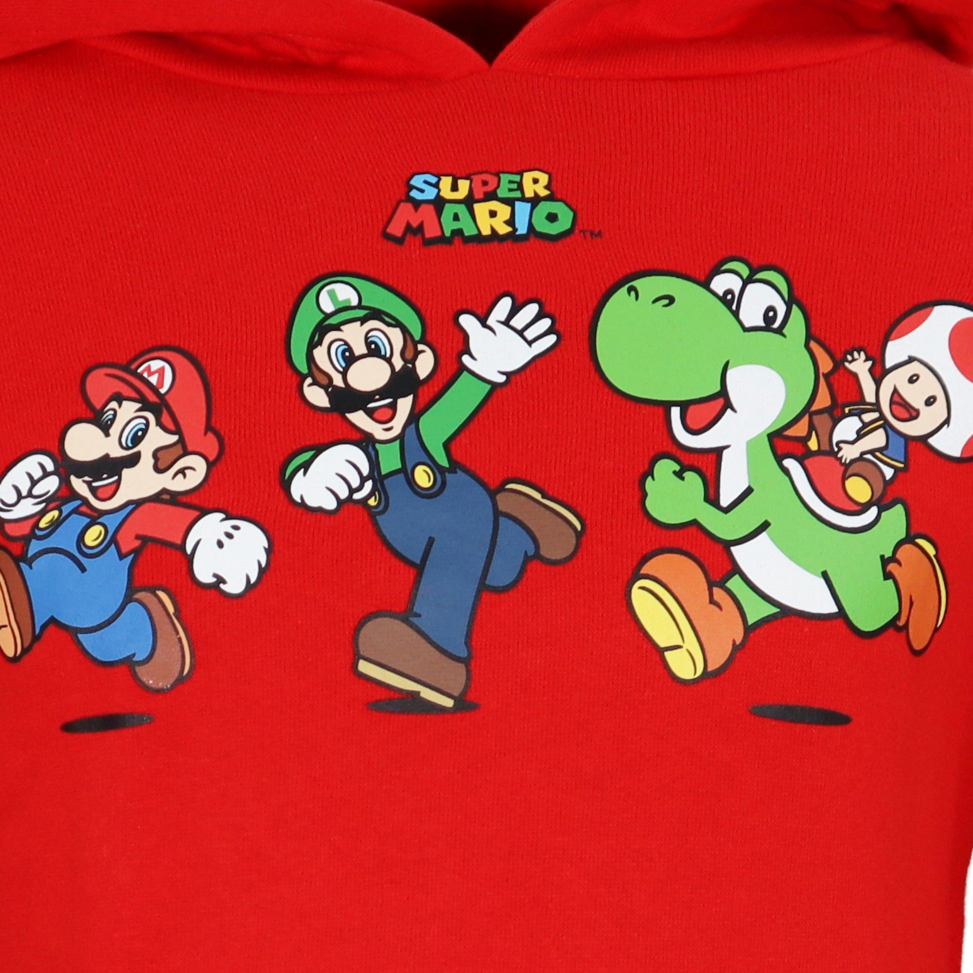 Super Mario Hoodie Super Mario Luigi Yoshi Kinder Jungen Kapuzen Pullover Pulli Gr. 104 bis 140, 100% Baumwolle