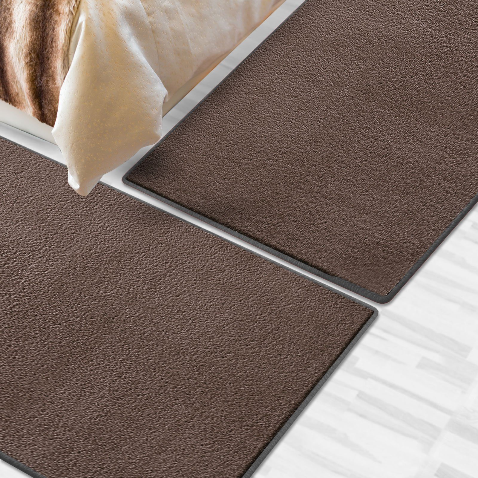 Hochflor-Bettumrandung Dynasty Schlamm, 3 Größen, Teppichläufer, ideal im Schlafzimmer Floordirekt, Höhe 8.5 mm, (3-tlg), Velours