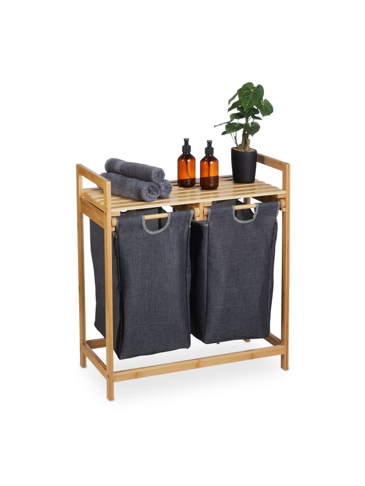 relaxdays Wäschekorb Regal in Natur/ Grau - (B)64 x (H)73 x (T)33 cm günstig kaufen onesize
