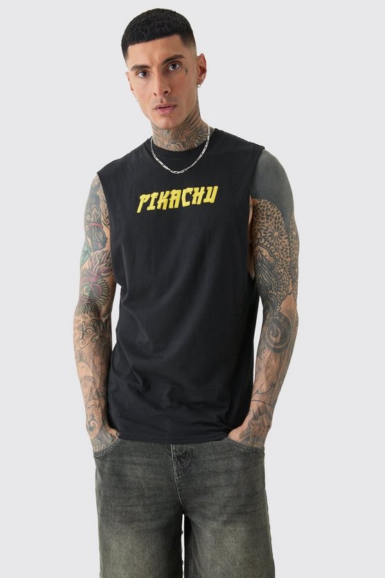 Tall schwarzes Tanktop mit Pikachu-Print