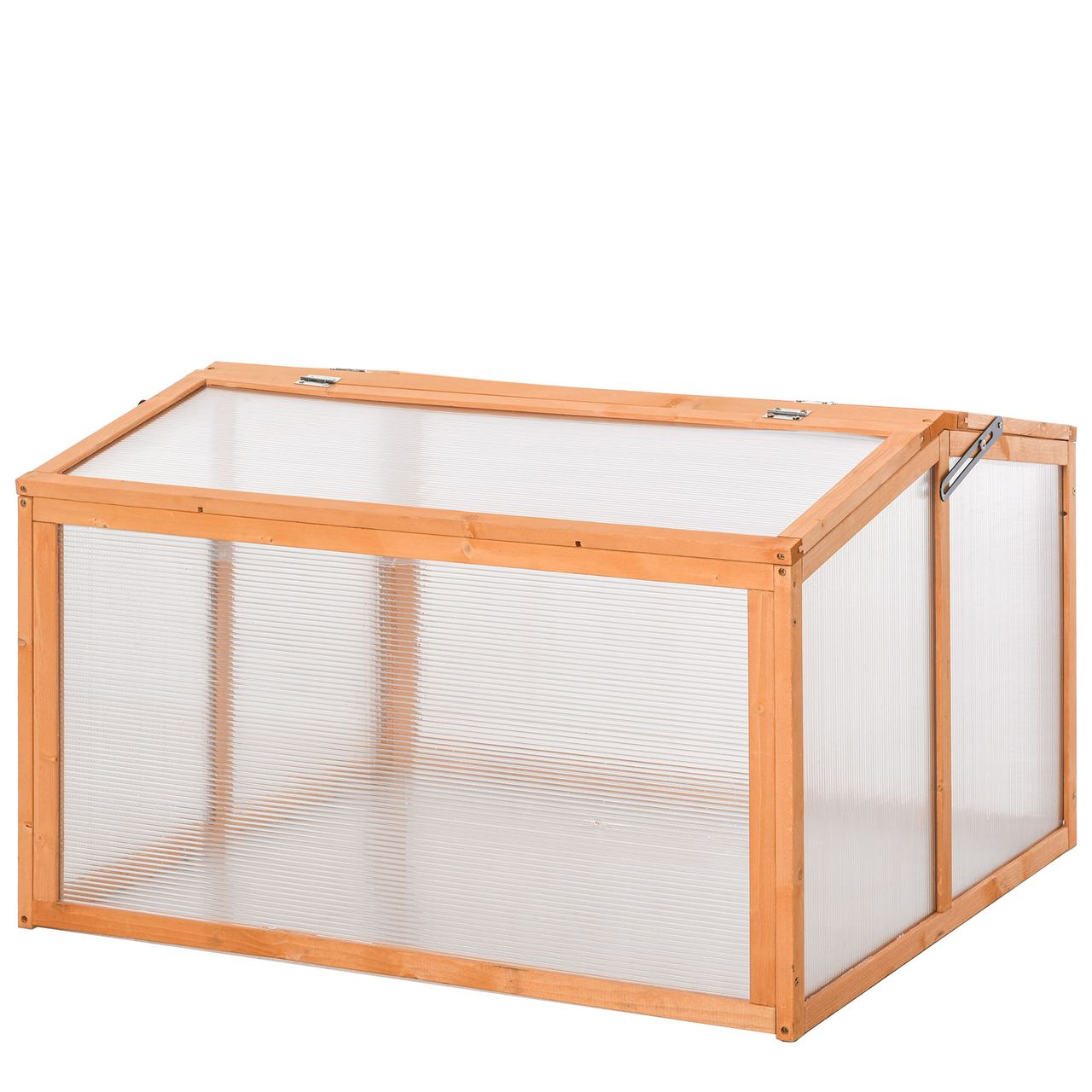 Outsunny Frühbeet Treibhaus Gewächshaus Frühbeetkasten Pflanzenbeet mit Abdeckung aus Holz und Polycarbonat wetterfest Orange 90 x 80 x 58 cm