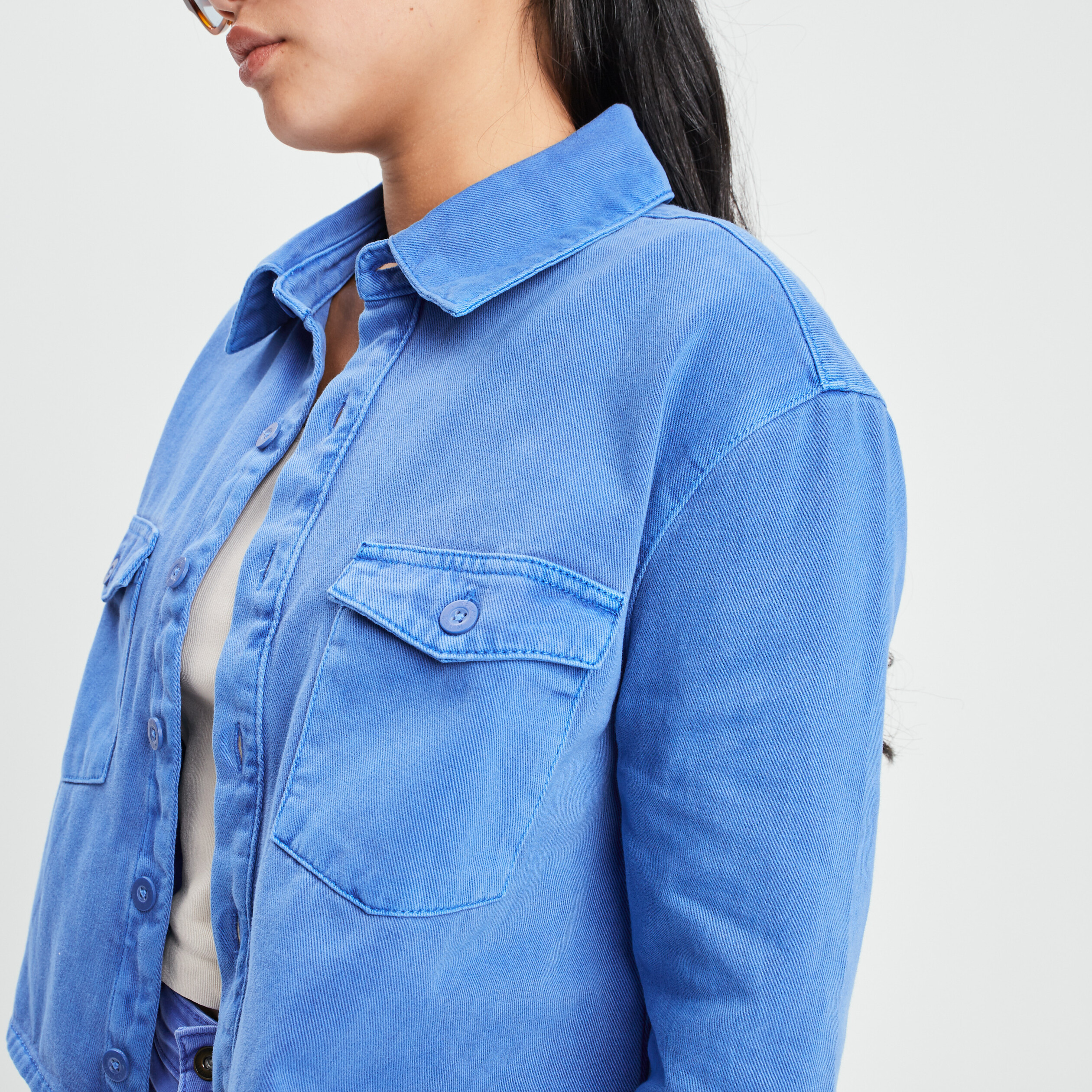 Surchemise cropped manches longues bleu electrique femme | La Halle