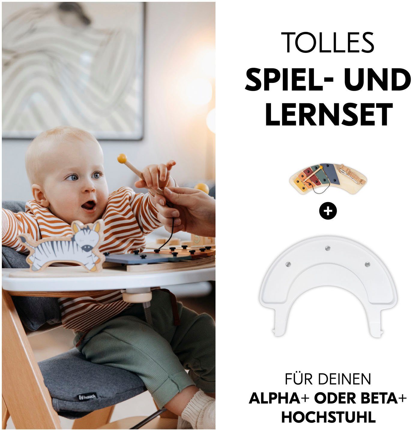 Hauck Hochstuhltablett Alpha Play Music Set Zebra, Holz, Kunststoff, FSC® - schützt Wald - weltweit
