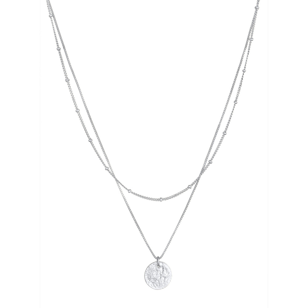 Elli Elli Collier Femmes Boule Plaquette Pendentif Martelé Couches de 2 en Argent Ster collier