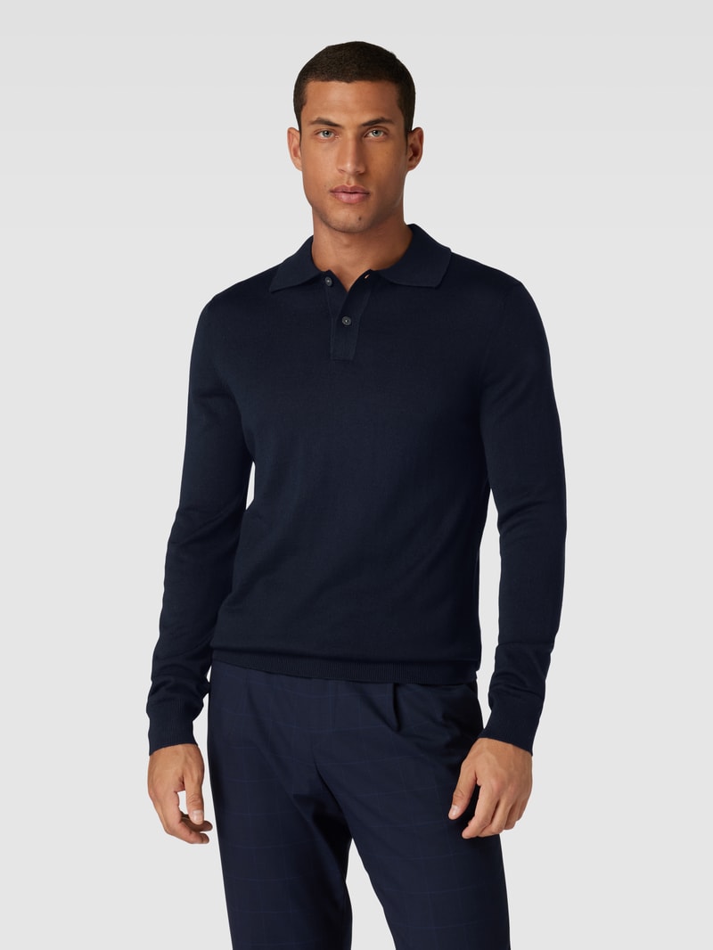 Strickpullover mit Polokragen in marineblau