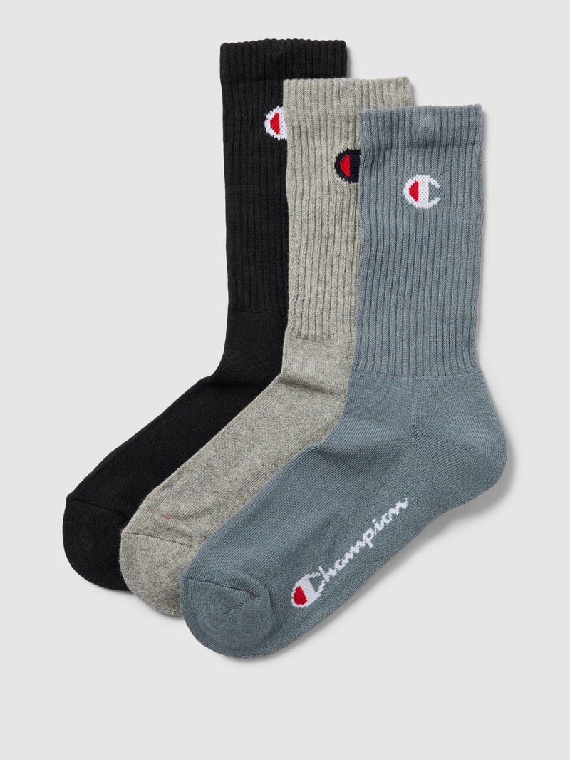 Socken mit Label-Print im 3er-Pack in mittelgrau meliert
