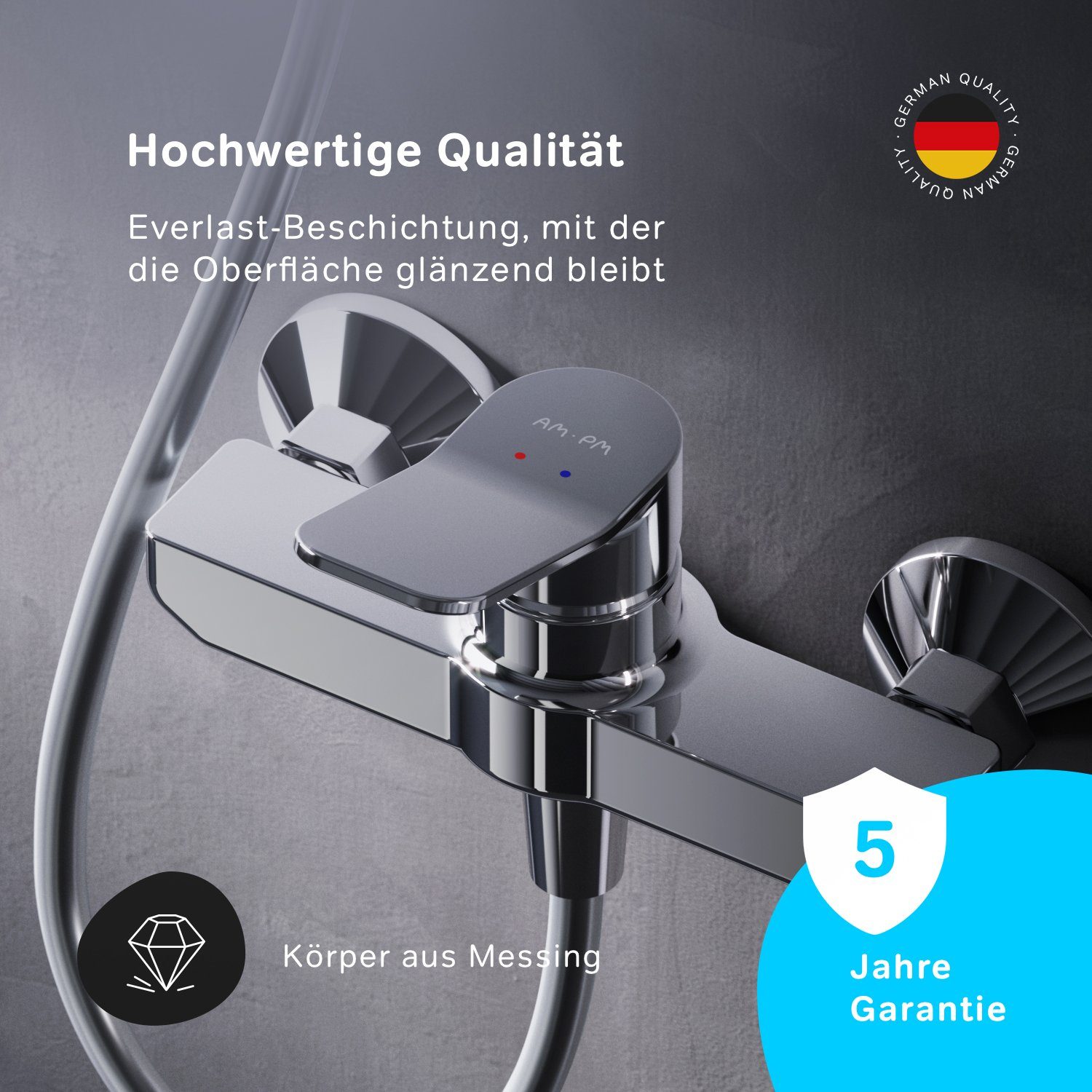 AM.PM Duscharmatur X joy Wasserhahn Bad, Keramikkartusche SoftMotion 35mm beständig gegen Korrosion, Kratzer und Schmutz