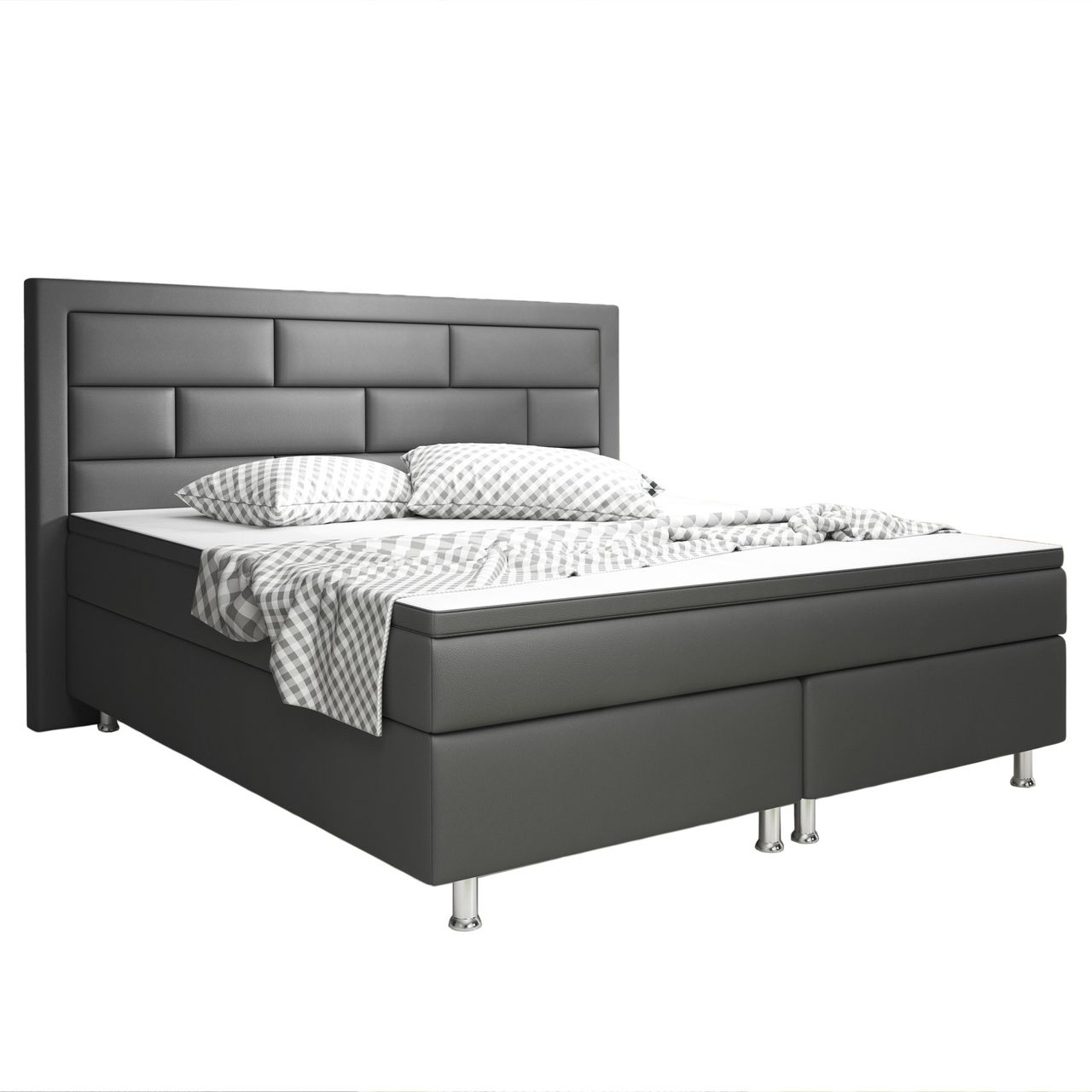IHG Boxspringbett Nizza 180x200 cm Kunstleder Anthrazit