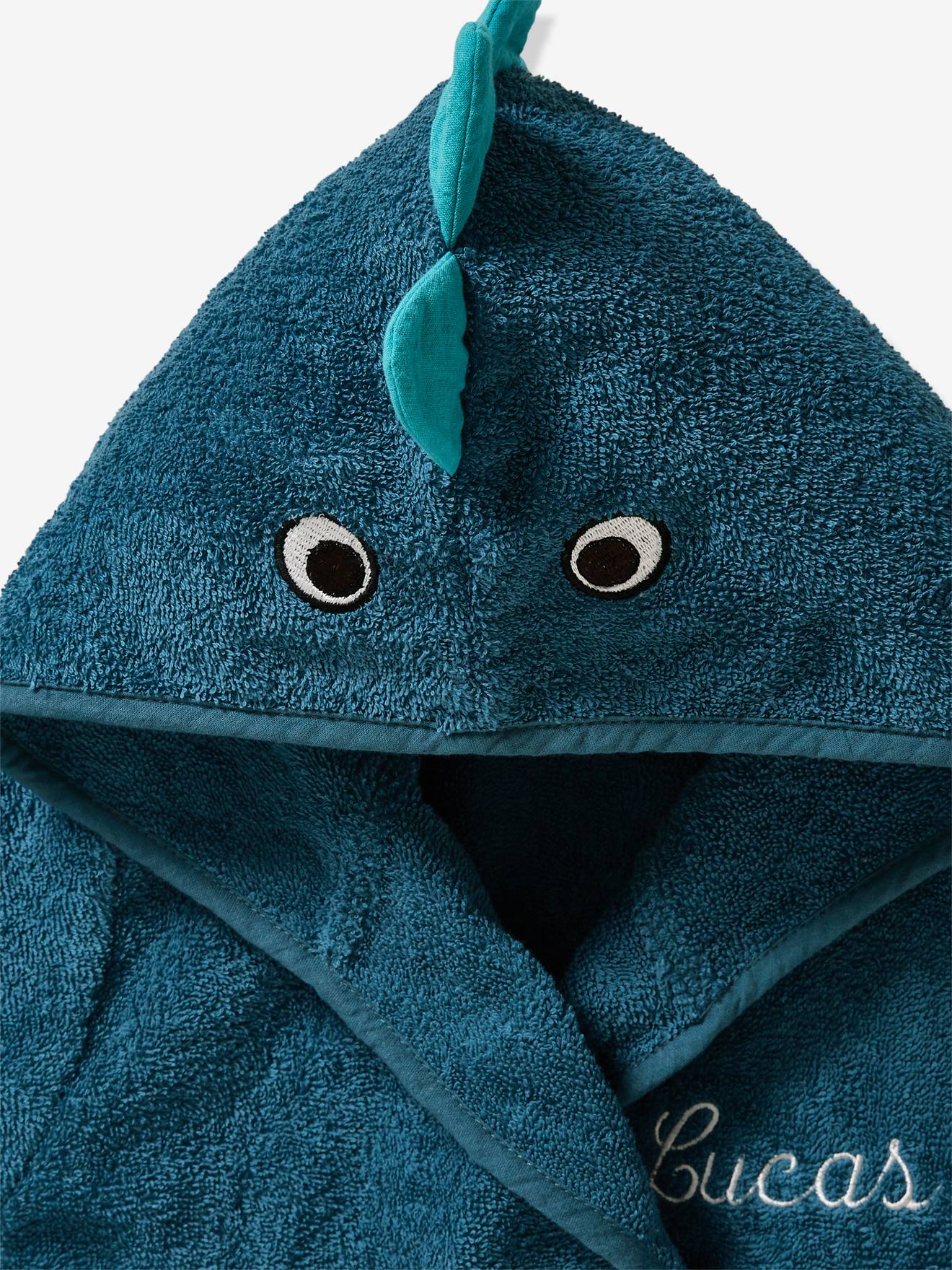 Peignoir enfant Dinosaure personnalisable bleu