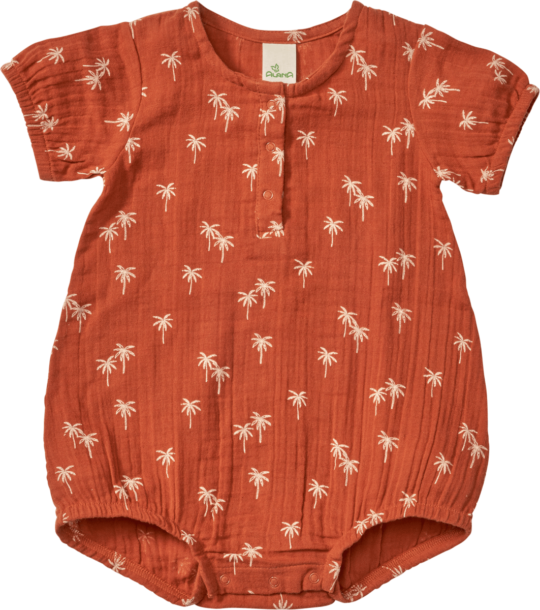 Body Kurzarm aus Musselin mit Palmen-Muster, braun, Gr. 86/92, 1 St