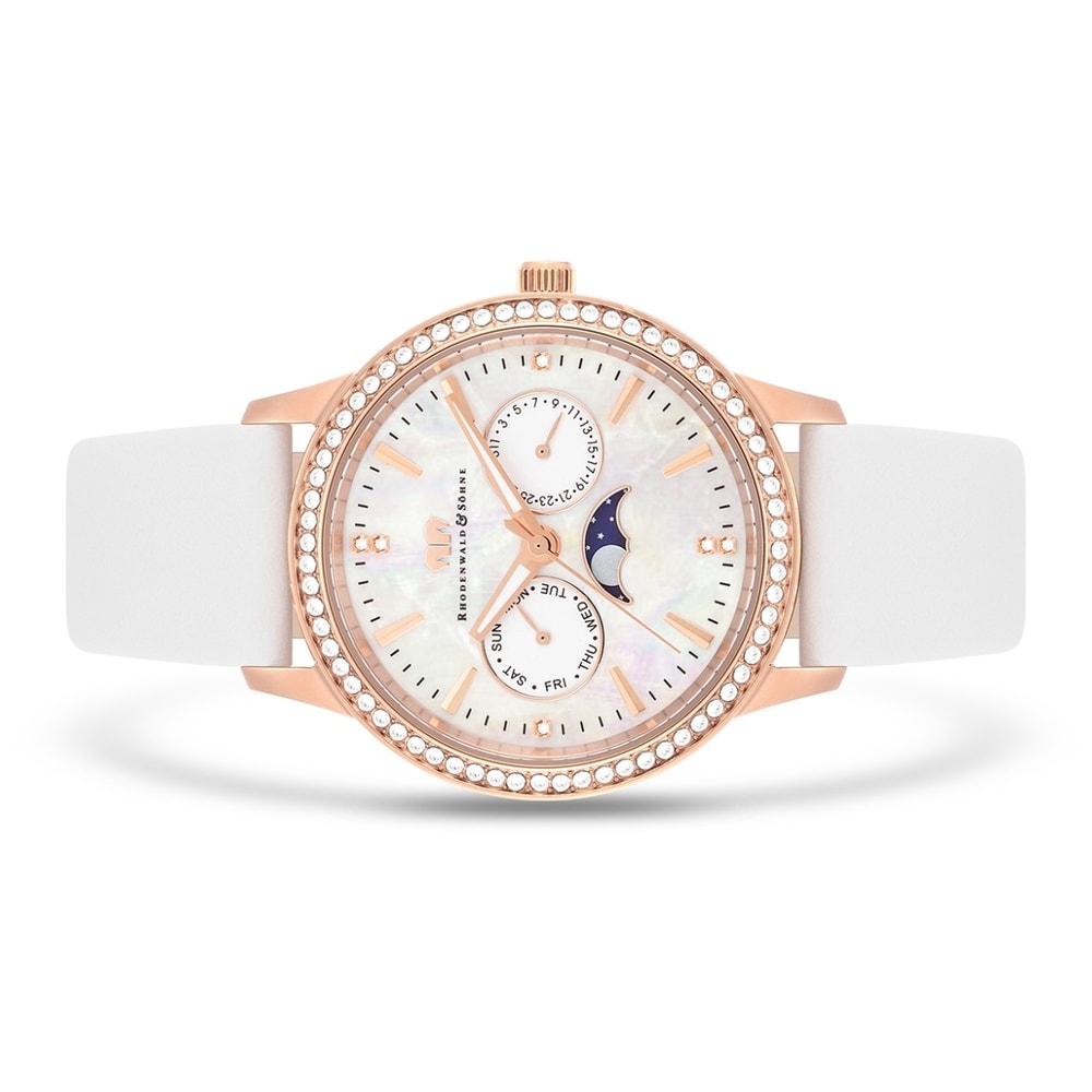 Rhodenwald & Söhne Multifonctions Amidala Or rose Cuir véritable en Blanc Montre