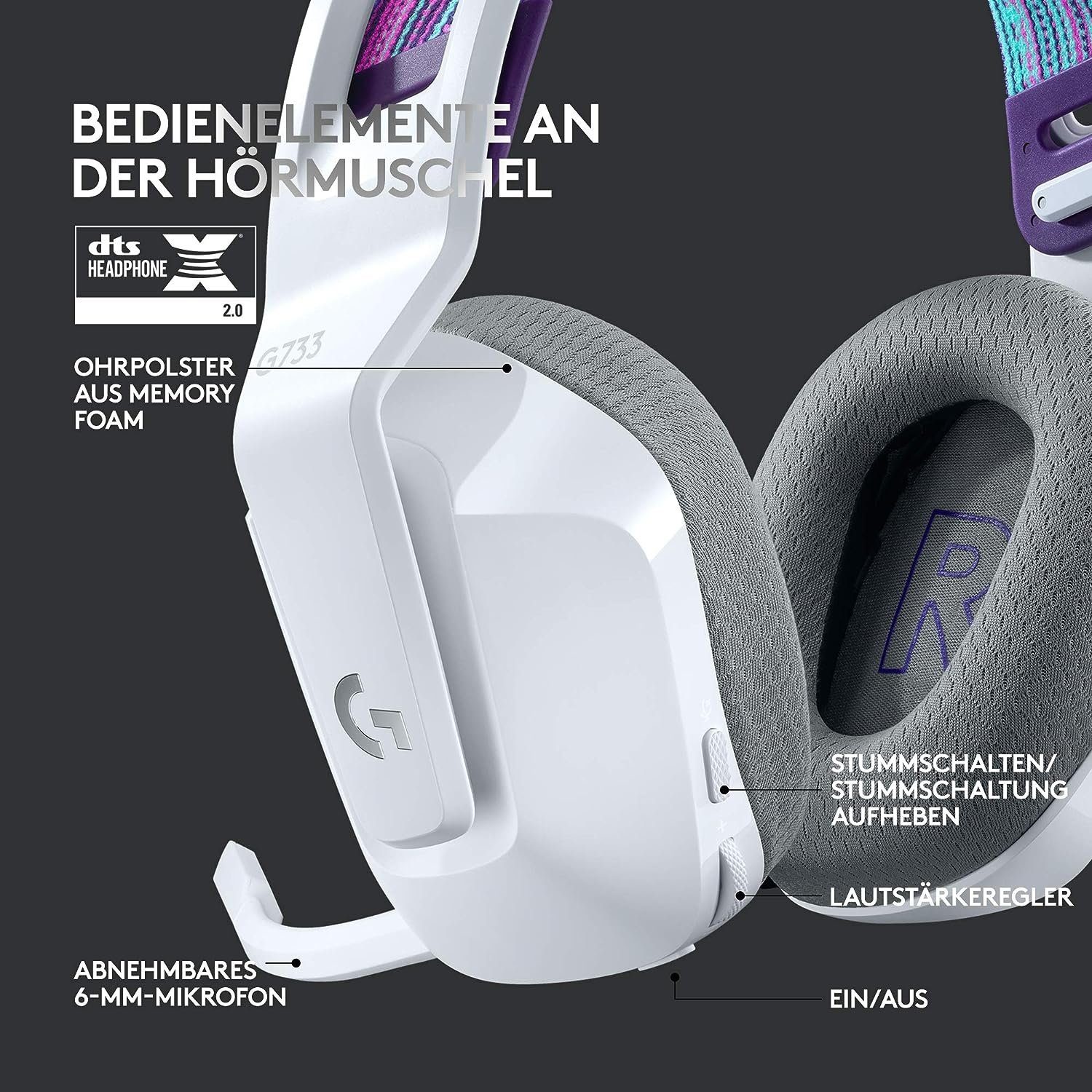Logitech G G733 LIGHTSPEED Wireless RGB kabelloses Gaming-Headset (Ultraleicht, 20m Reichweite, Mikrofon abnehmbar, beleuchtet)