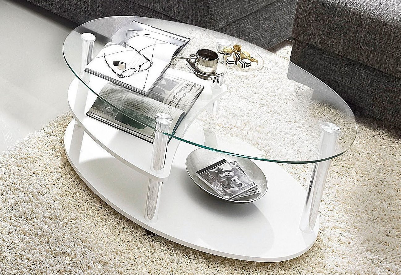 PRO Line Couchtisch, mit Glasplatte, Gestell aus Holz und Metall, Ablageboden, mit Rollen