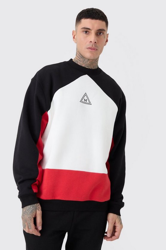 Tall weißes Oversize Colorblock Sweatshirt mit Logo