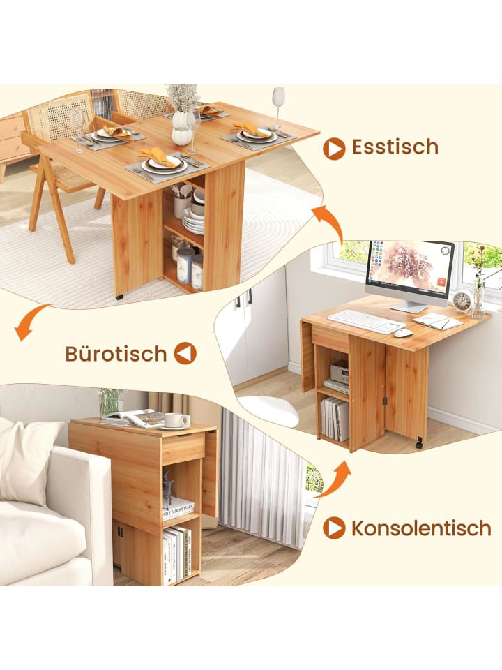 COSTWAY Esstisch klappbar mit 2 Rädern in Hellbraun günstig kaufen onesize