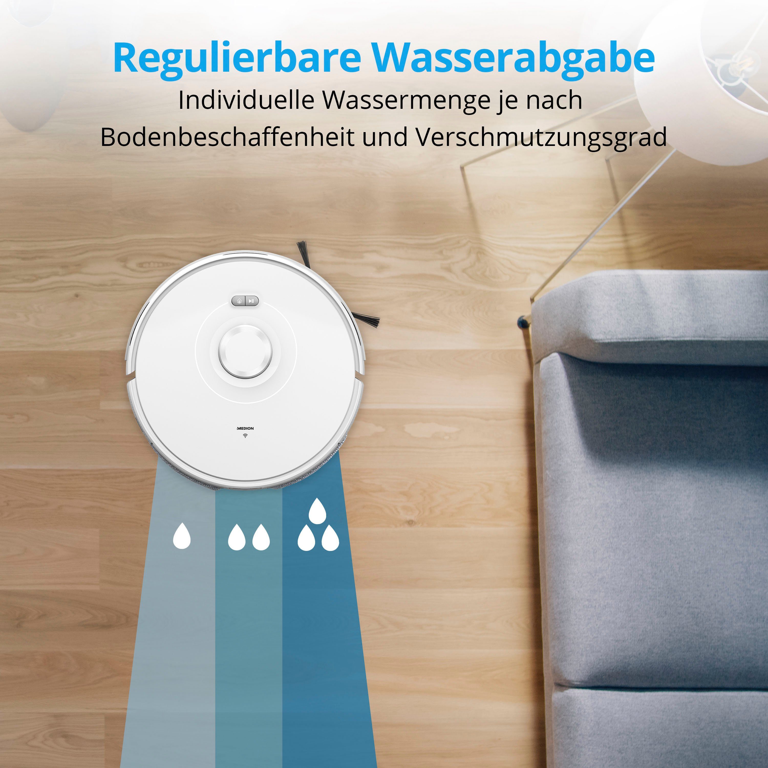 Medion® Saugroboter X10 SW, mit Lasernavigation und Wischfunktion, 20 W, 2.700Pa Saugkraft, 2in1 Roboterstaubsauger, präzise Kartenerstellung