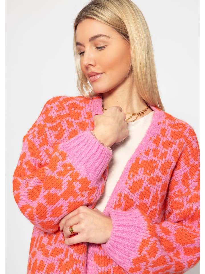 SASSYCLASSY Kurzer Cardigan mit Leo-Print in Rosa günstig kaufen
