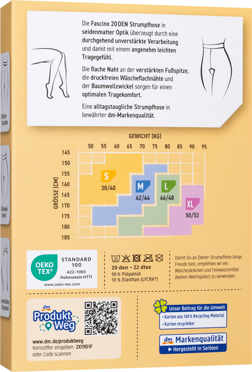 Strumpfhose seidenmatt schwarz, Gr. 42/44, 20 DEN, 1 St