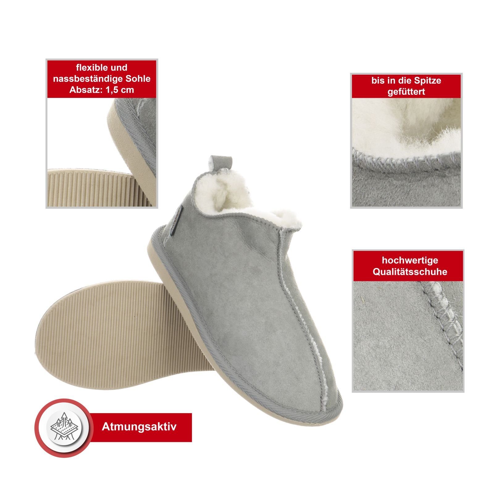 Hollert Hausschuh Herren Hüttenschuhe Prinz Fellschuhe Echtleder Merino Schaffell warm & atmungsaktiv
