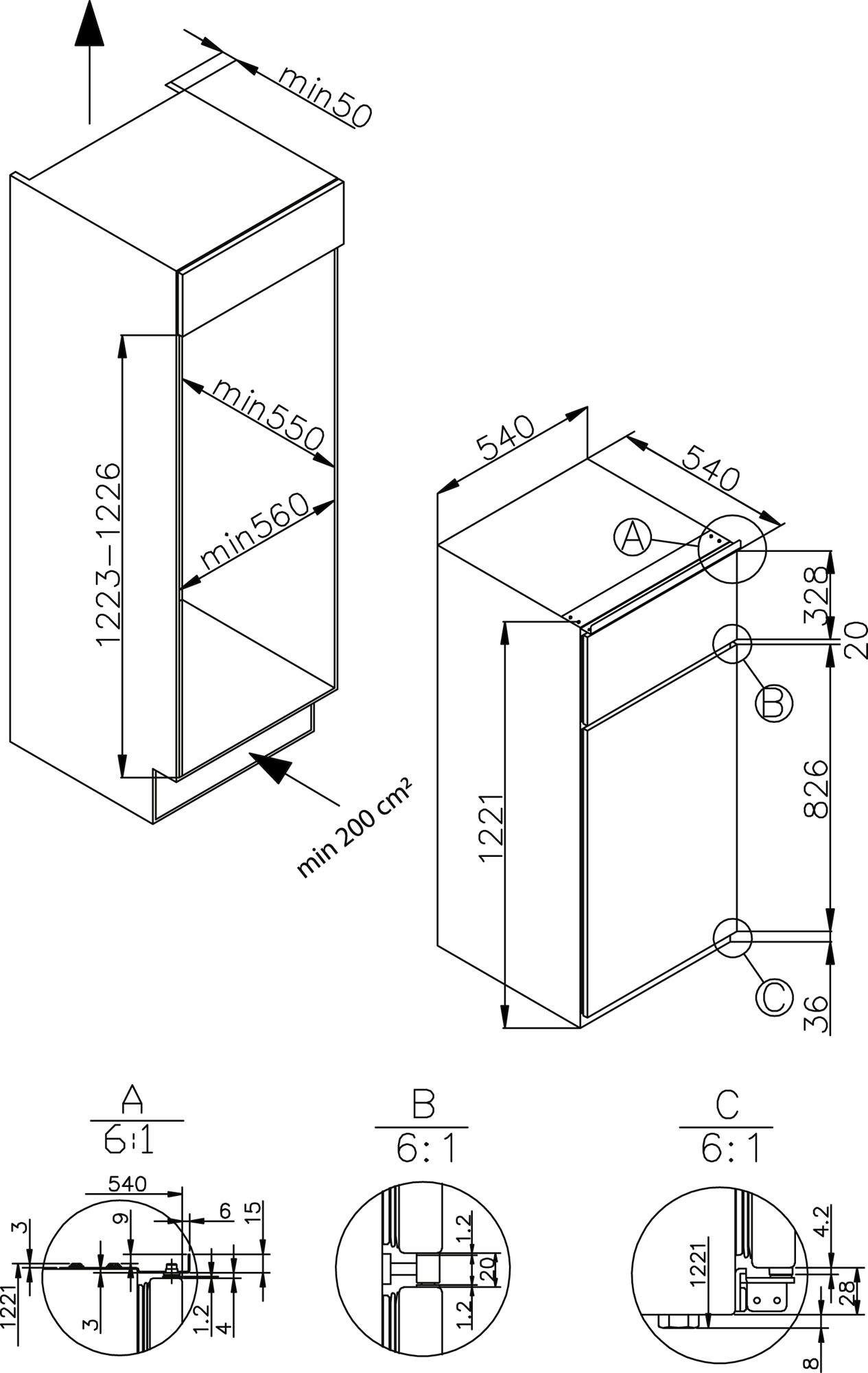 Amica Einbaukühlgefrierkombination EDTS 372 900, 122,1 cm hoch, 54 cm breit, Abtauautomatik