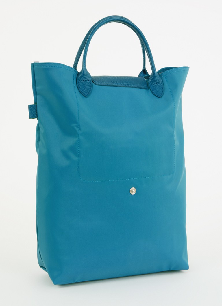 Geantă verde Longchamp Le Pliage, mărimea M, cu detalii din piele.