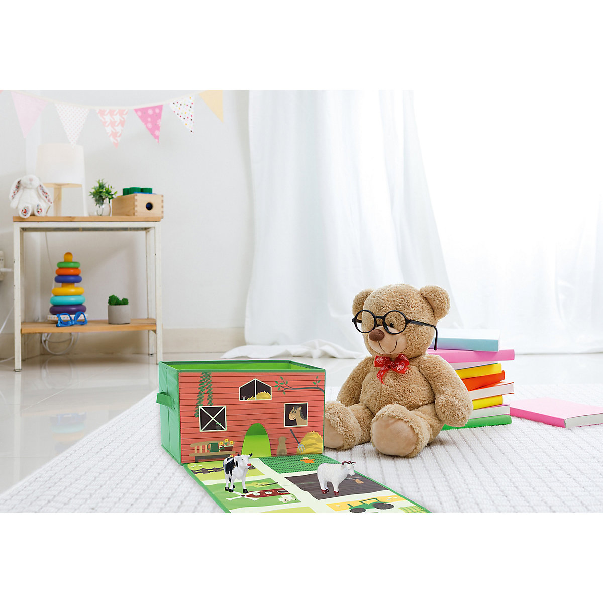 Spielzeugkiste mit Spielteppich, Bauernhof