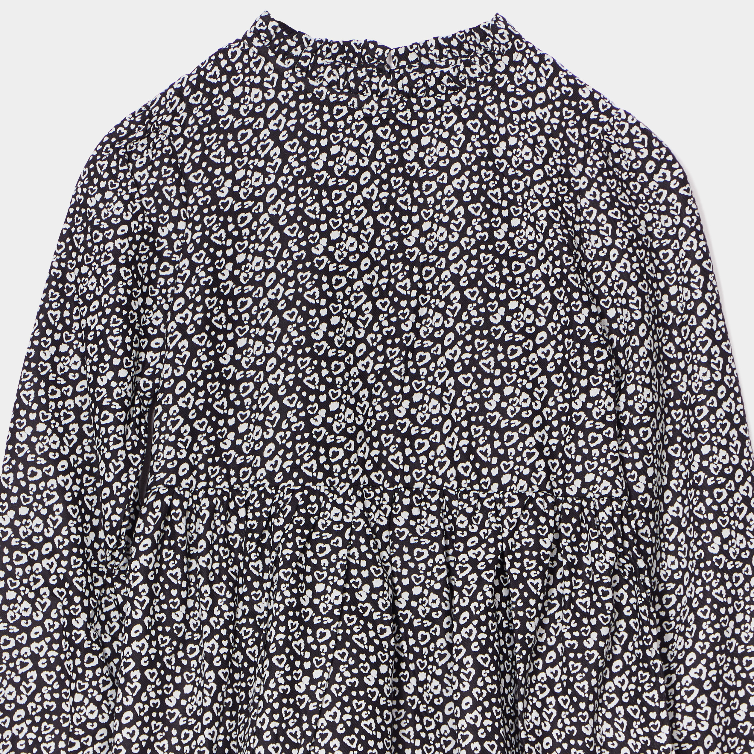 Robe trapèze col montant à volants noir fille | La Halle