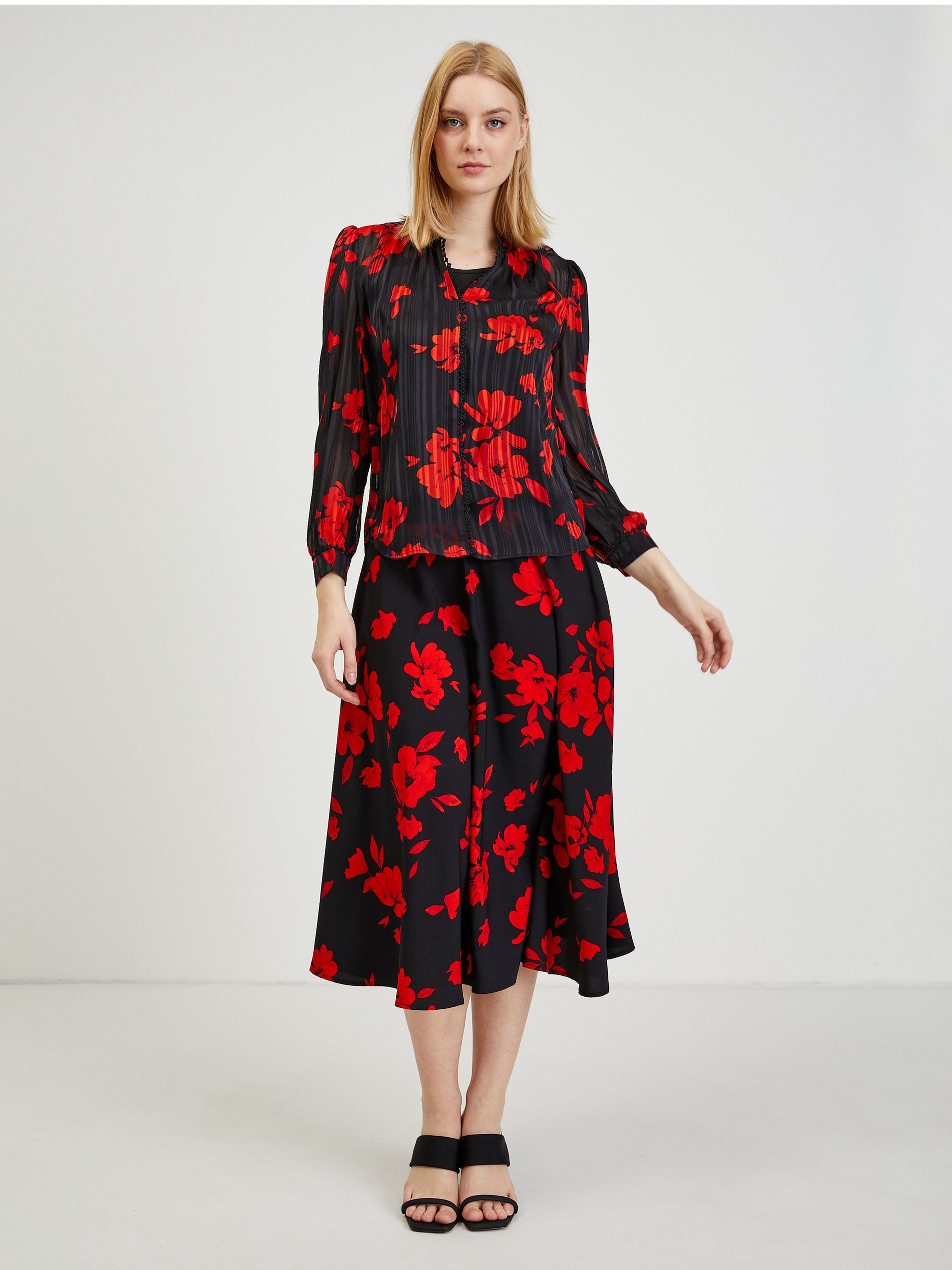 Rot-schwarze Damenbluse ORSAY