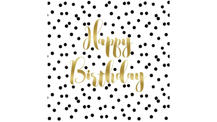 ppd Servietten Birthday Confetti 25x25cm weiß/ schwarz/ gold