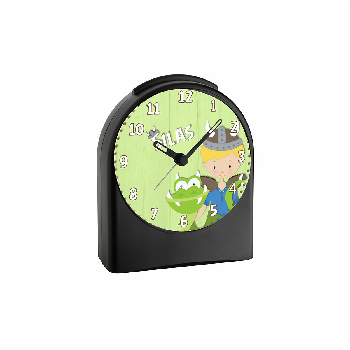 Kinder Funkwecker personalisiert mit Namen Wikinger Atom-/Funkuhr, 12-Stunden-Anzeigeformat, Schlummerfunktion, Nachtlicht, Geräuschlos/Ohne Ticken