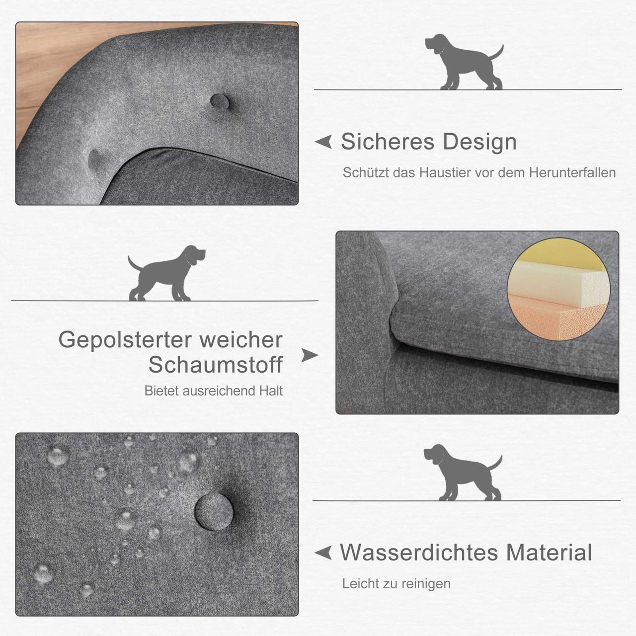 PawHut Haustiersofa Hundematte Katzen Sofa mit Kissen Plüsch Dunkelgrau