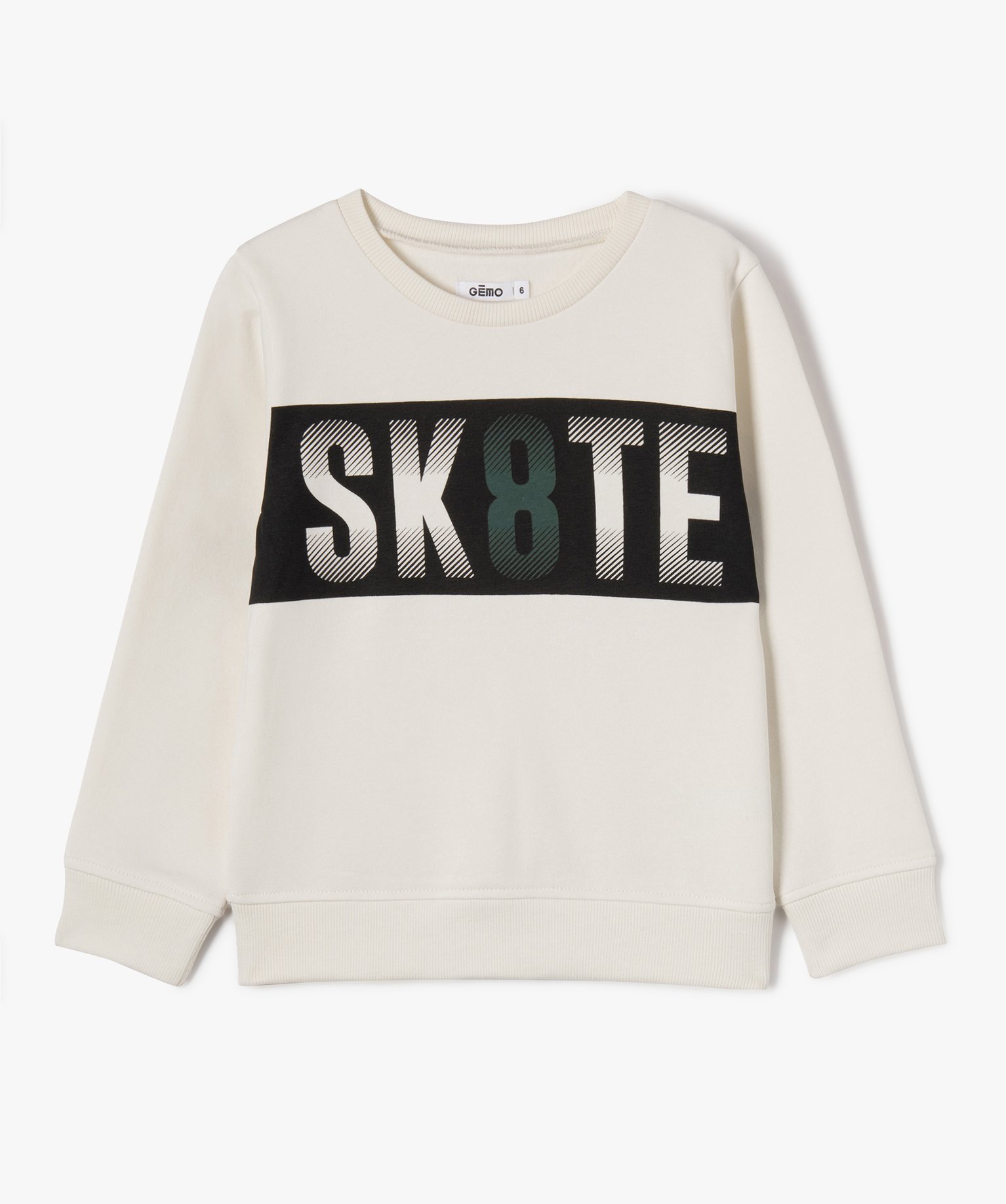 Sweat à col rond avec intérieur molletonné Garçon ecru | GEMO