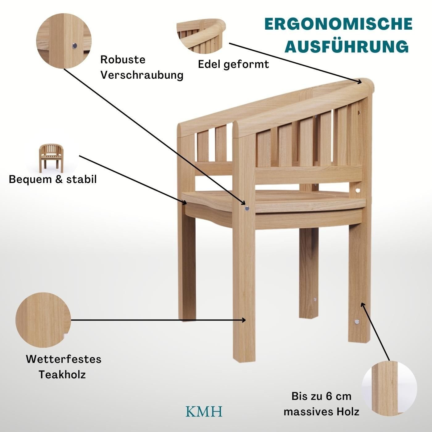 KMH Gartenstuhl TEAK Sessel *Banana* (102138)