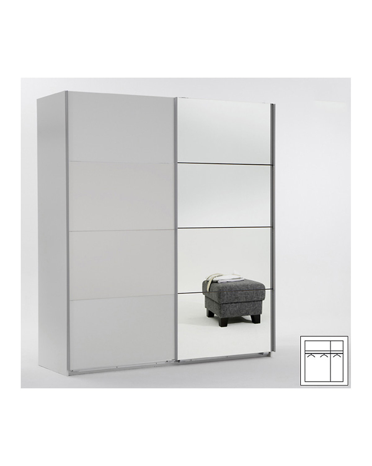 Schwebetürenschrank Kleiderschrank Easy Plus mit Spiegel 135cm 2-türig