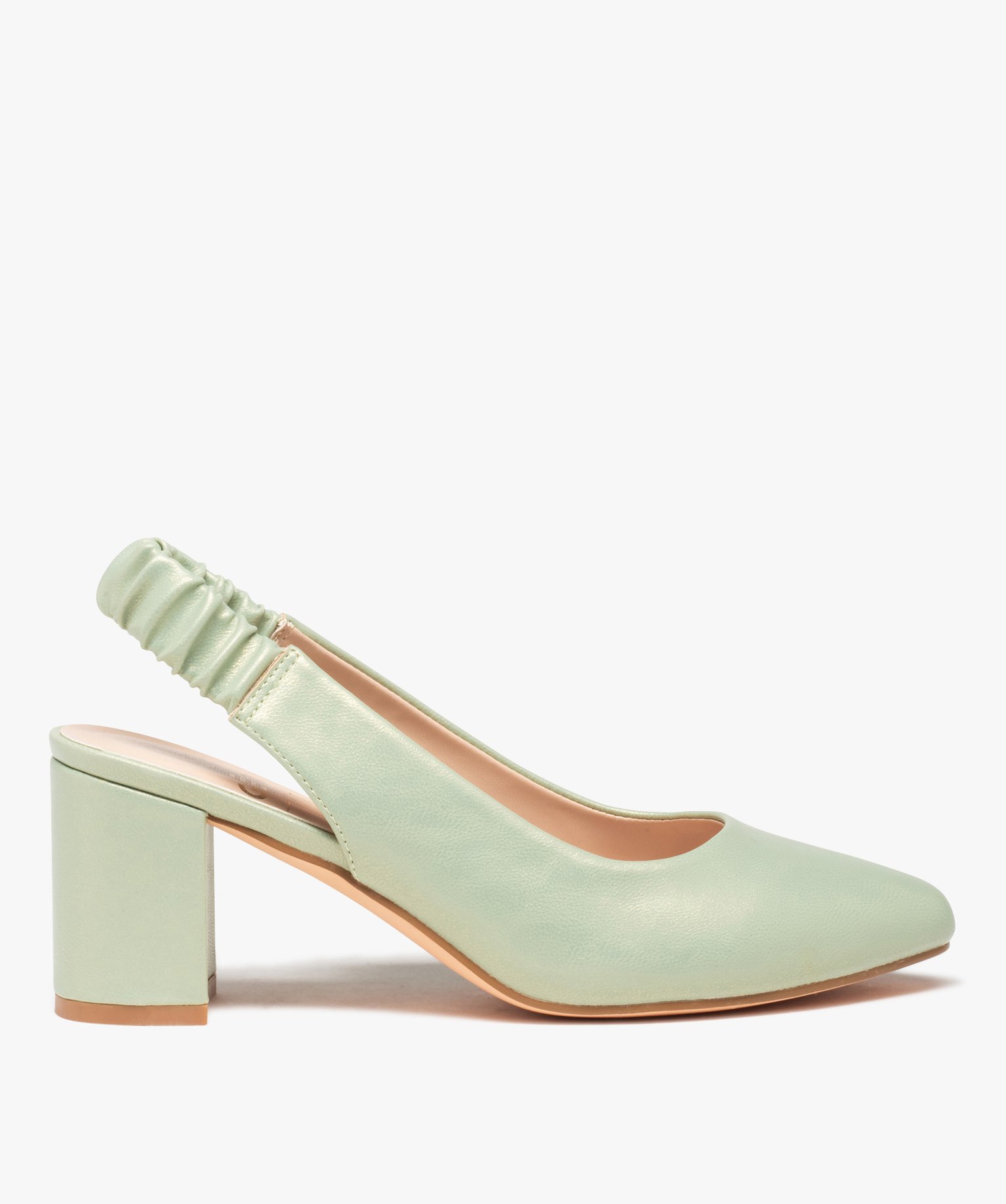 Escarpins femme unis bout amande ouverts au talon vert | GEMO