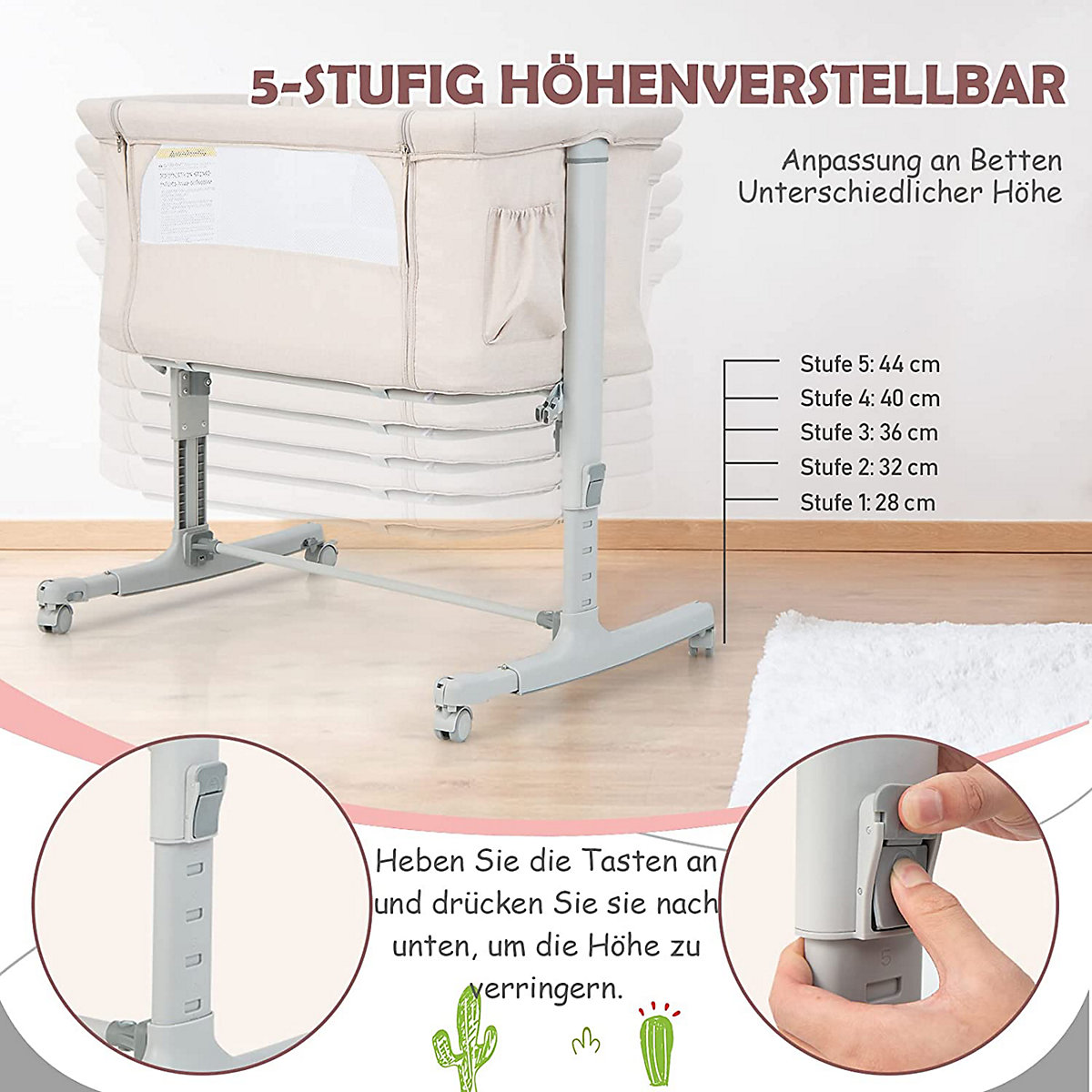Beistellbett Babywiege inkl. Matratze Reisebett Höhenverstellbar