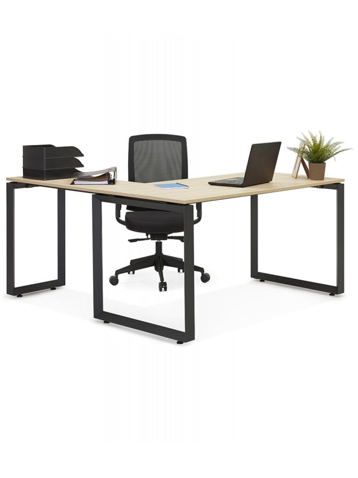 KADIMA DESIGN Bankschreibtisch aus Holz und Metall | Modernes Design in Beige-Schwarz günstig kaufen