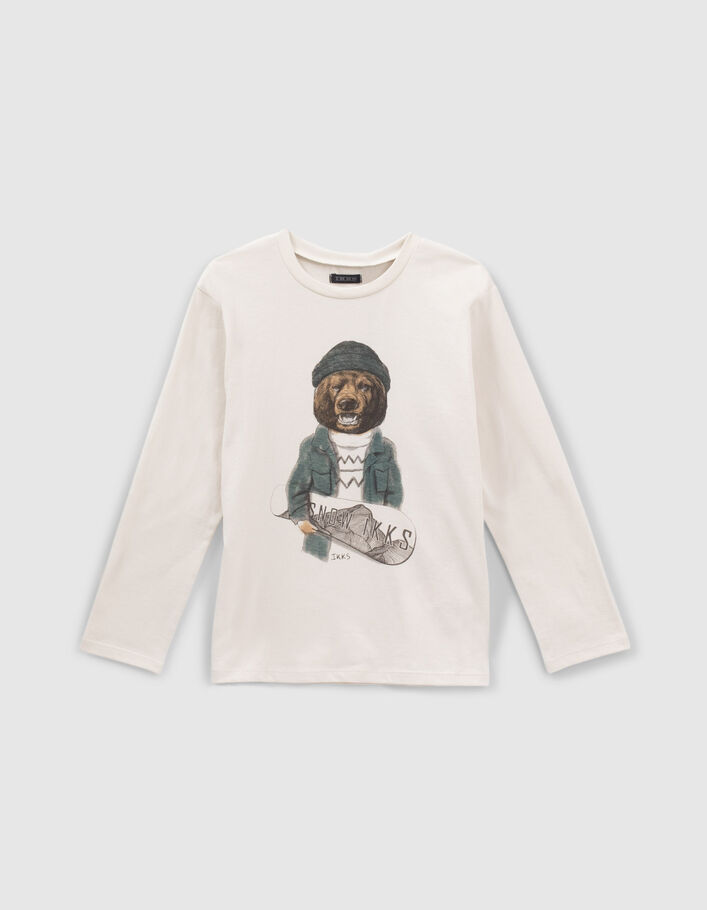 T-shirt écru visuel ours-snowboarder garçon