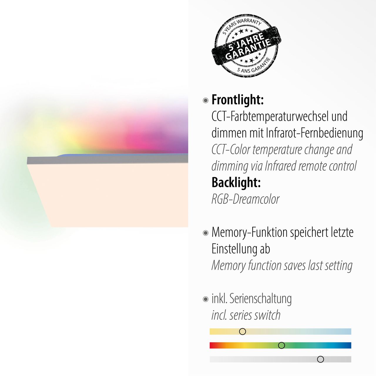 JUST LIGHT CONRAD, LED Deckenleuchte, dimmbar, CCT, RGB, IR-Fernbedienung, weiss