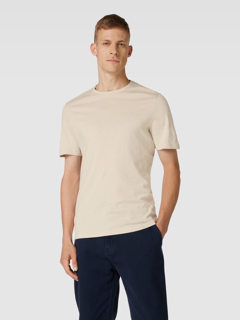 T-Shirt mit Label-Detail Modell 'BASIC' in beige