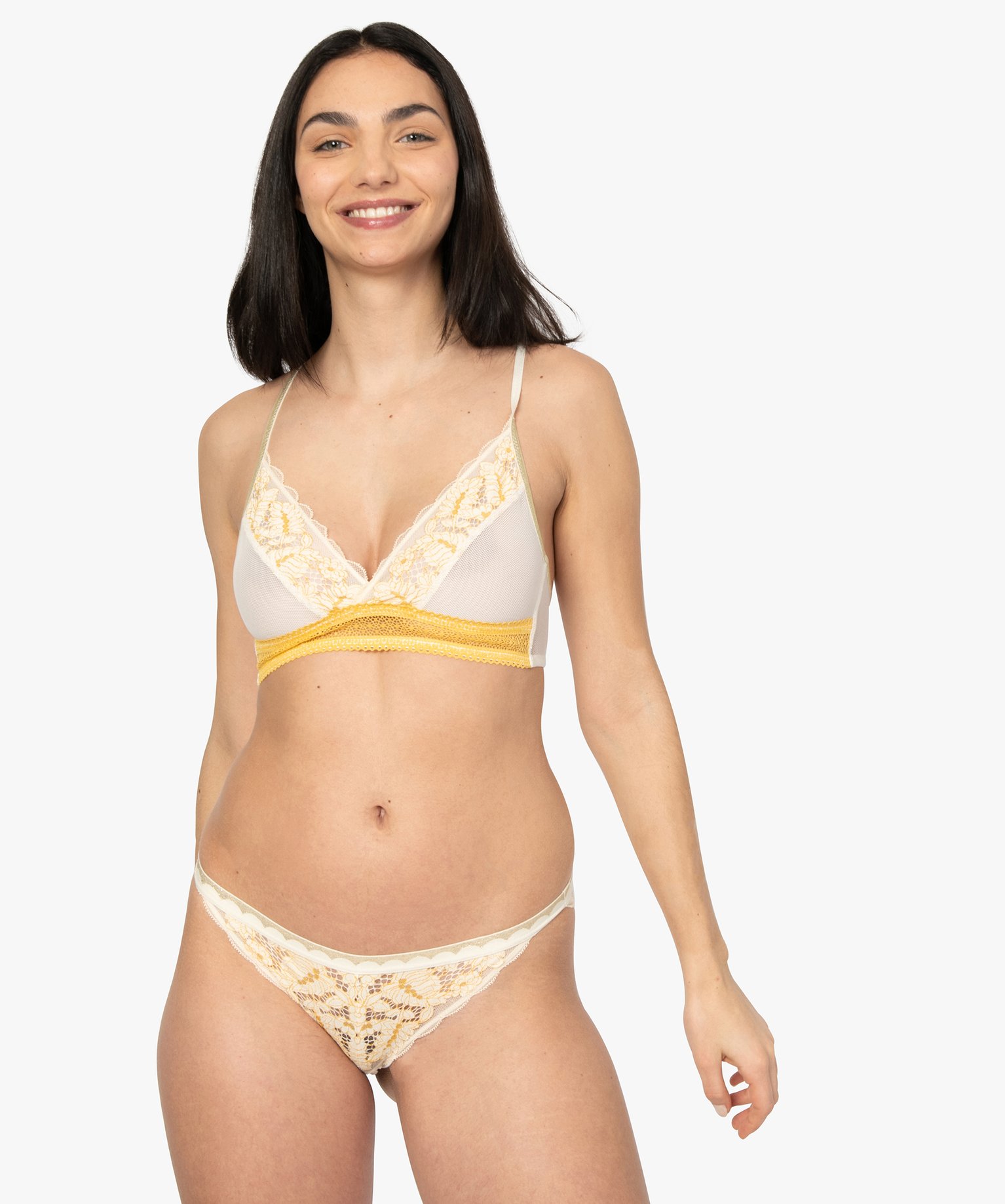 Culotte femme à dentelle bicolore et ceinture pailletée multicolore | GEMO