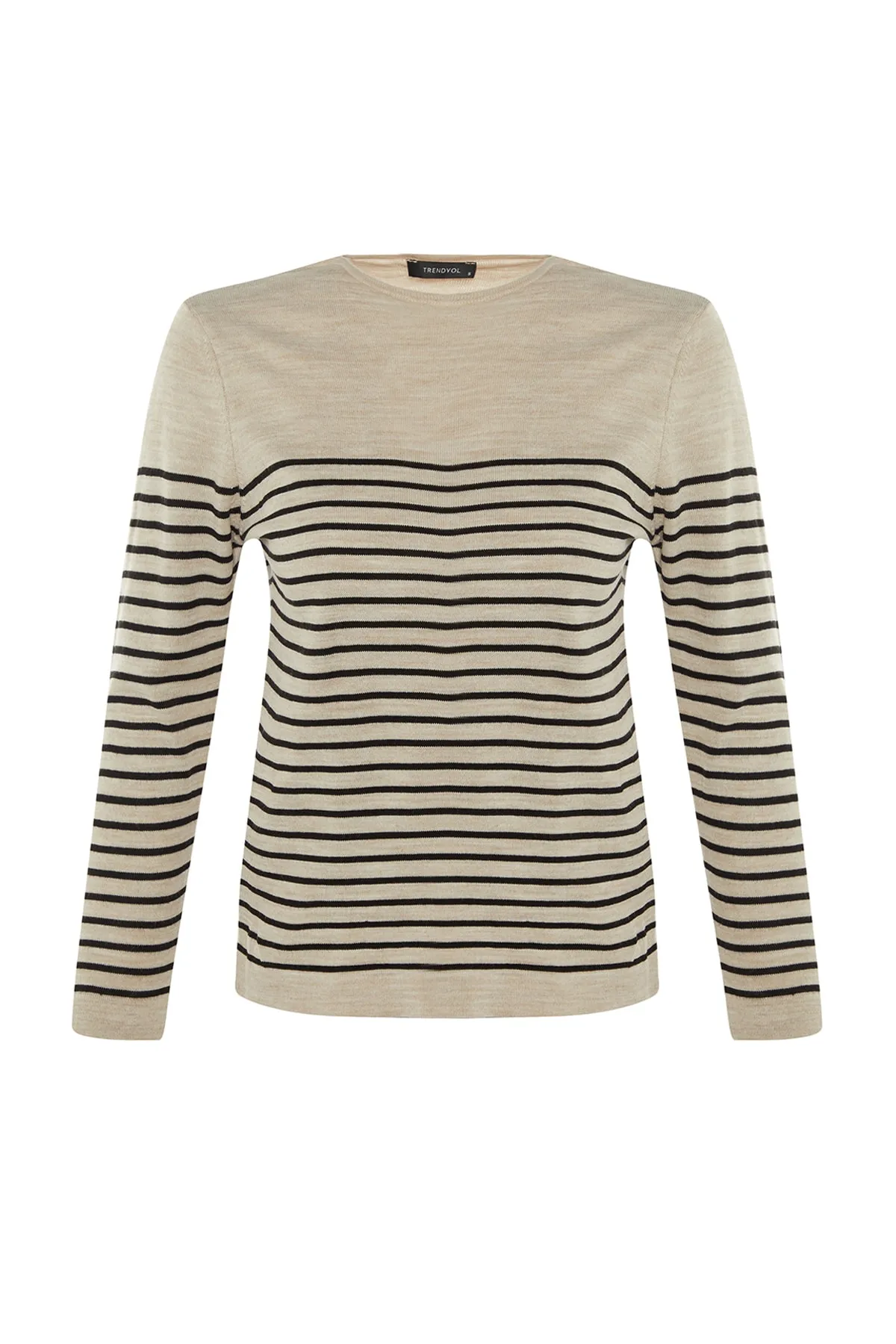 Trendyol Collection  Steinfarbener Basic-Strickpullover mit Streifen TWOAW23KZ01846