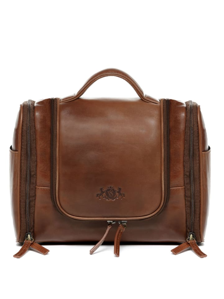 SID & VAIN Leder-Kulturbeutel echt Leder Kulturtasche zum Aufhängen groß hell-braun in braun günstig kaufen onesize