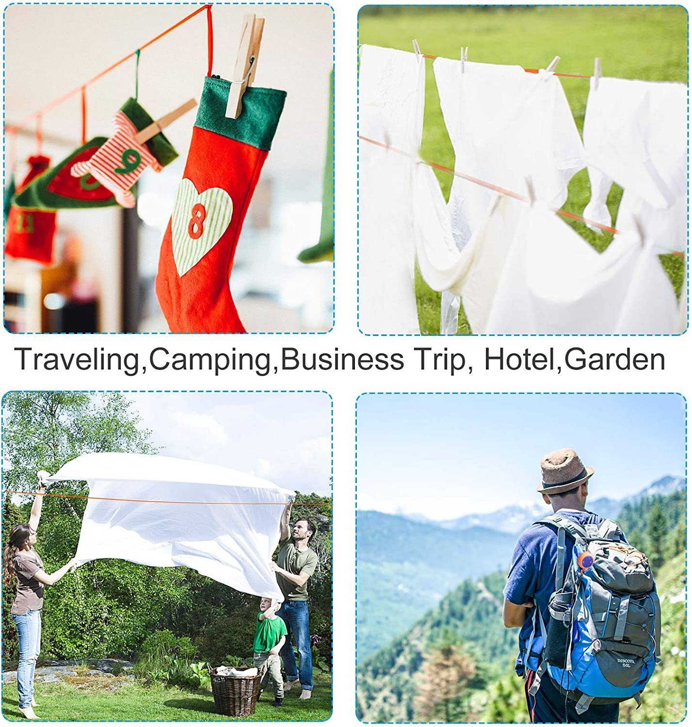 Blusmart Wand-Wäscheleine 8m Wäscheleine Camping Tragbare Wäscheständer, für Badezimmer, Waschküche, Garten oder Reise
