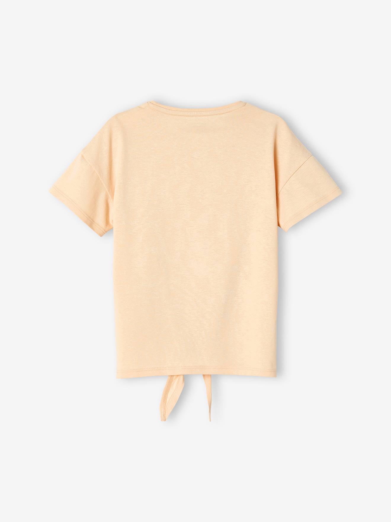 T-shirt sport motif pailleté fille base nouée écru