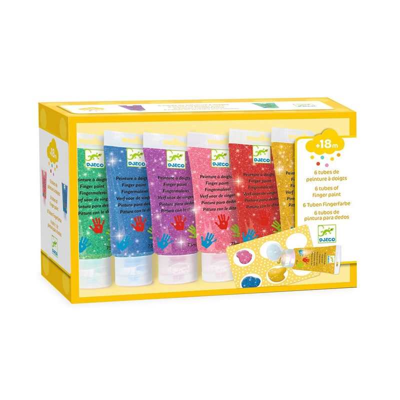 6 tubes de peinture à doigts Paillettes Djeco