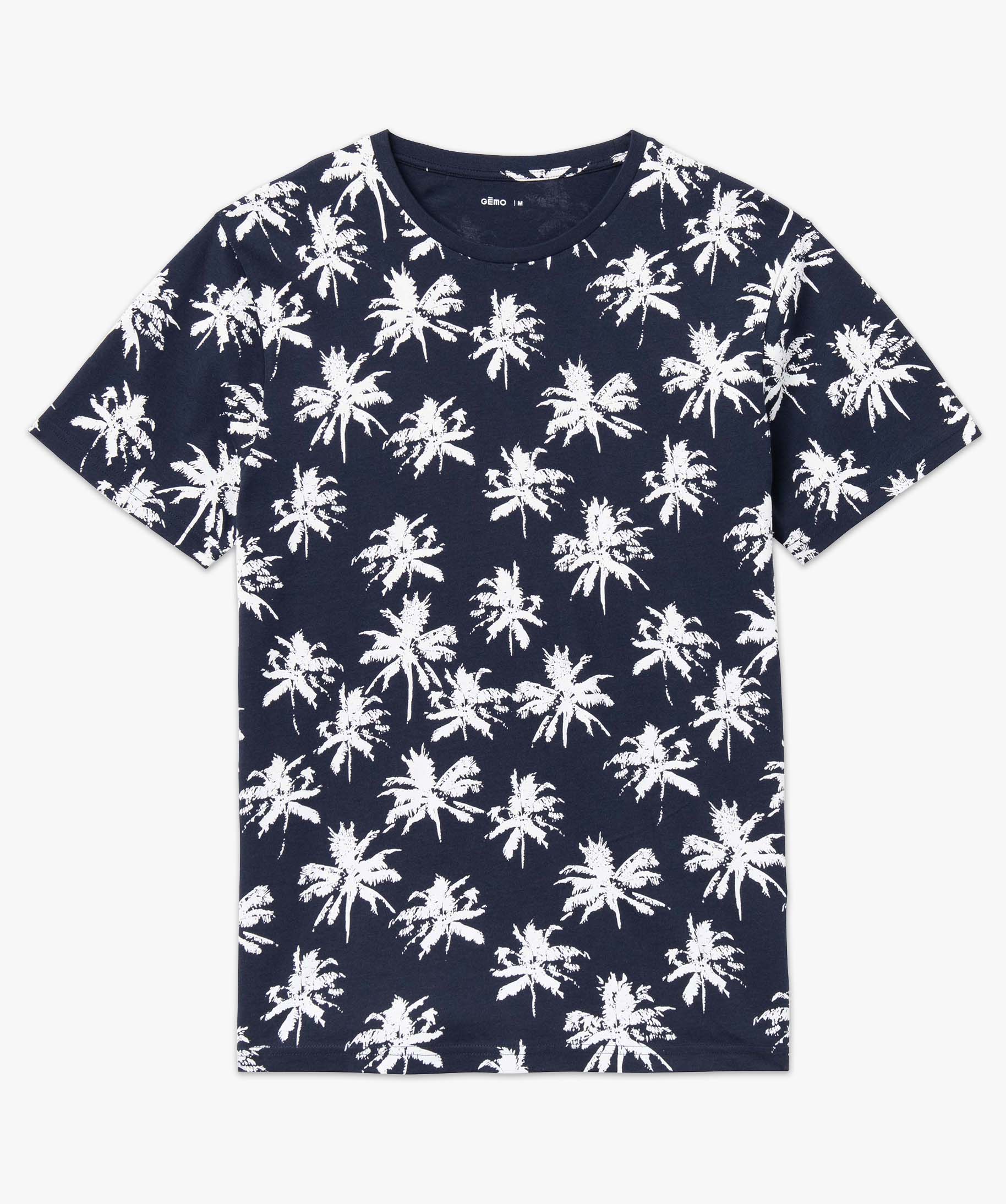 Tee-shirt homme à manches courtes à motif estival bleu fonce | GEMO